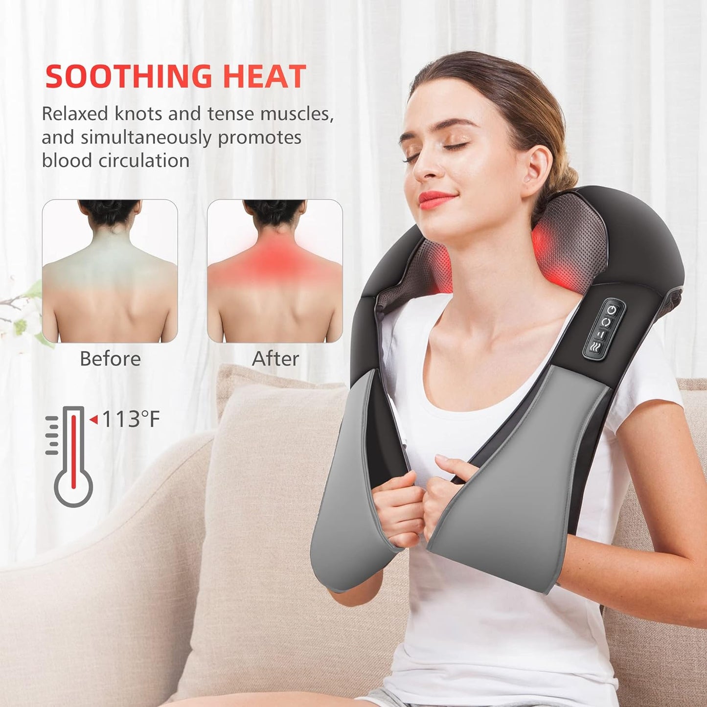 GEARBUZ® KNEADED COMFORT SHIATSU NECK BACK AND SHOULDER MASSAGER