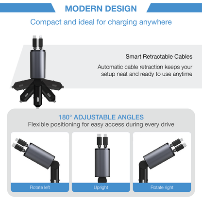 GEARBUZ® 120W 4 IN 1 RETRACTABLE CAR FAST CHARGER 2024