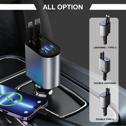 GEARBUZ® 120W 4 IN 1 RETRACTABLE CAR FAST CHARGER 2024